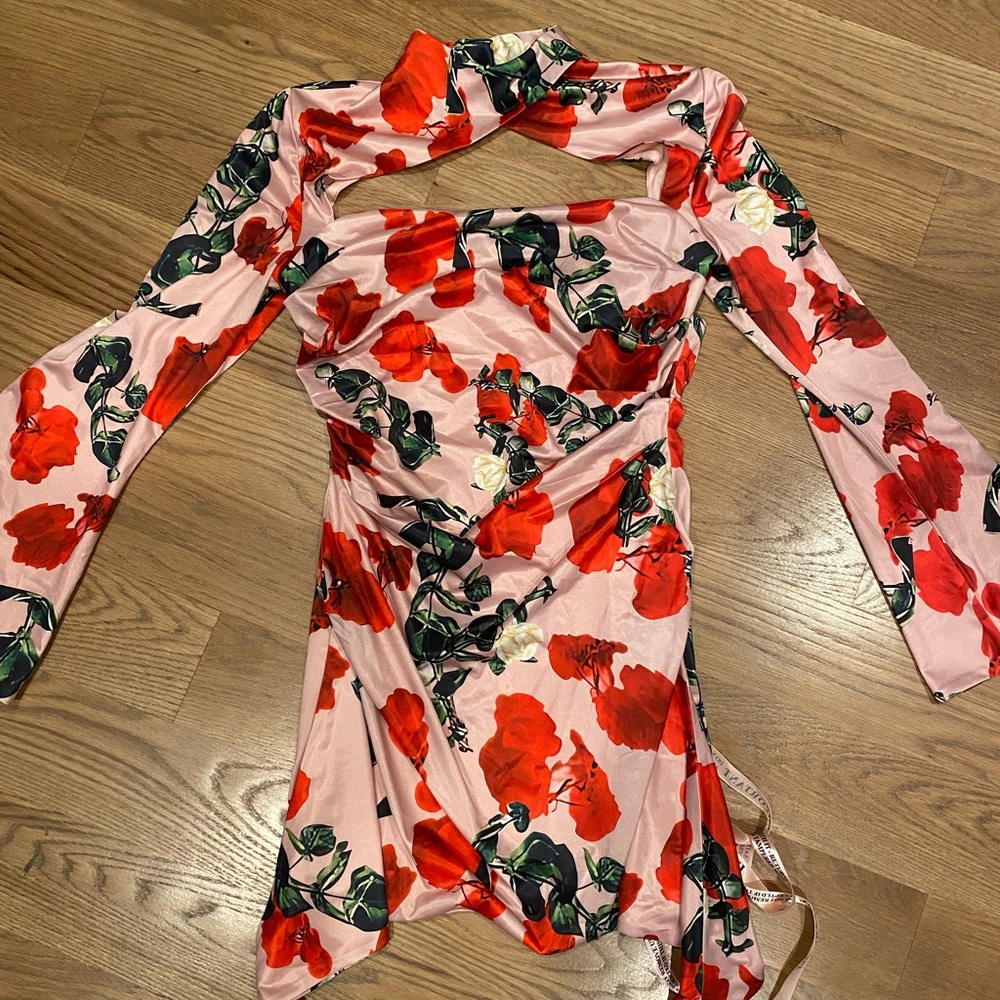 Rose Print Cut Out Dress